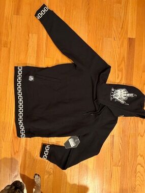 Men's Black Graphic Hoodie with Chain Accent